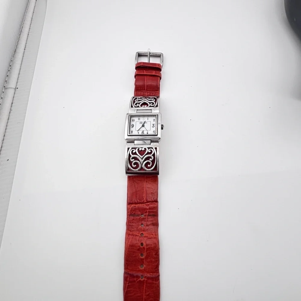 Brighton Terrassa Women's Watch with a red leather band. New Battery Installed